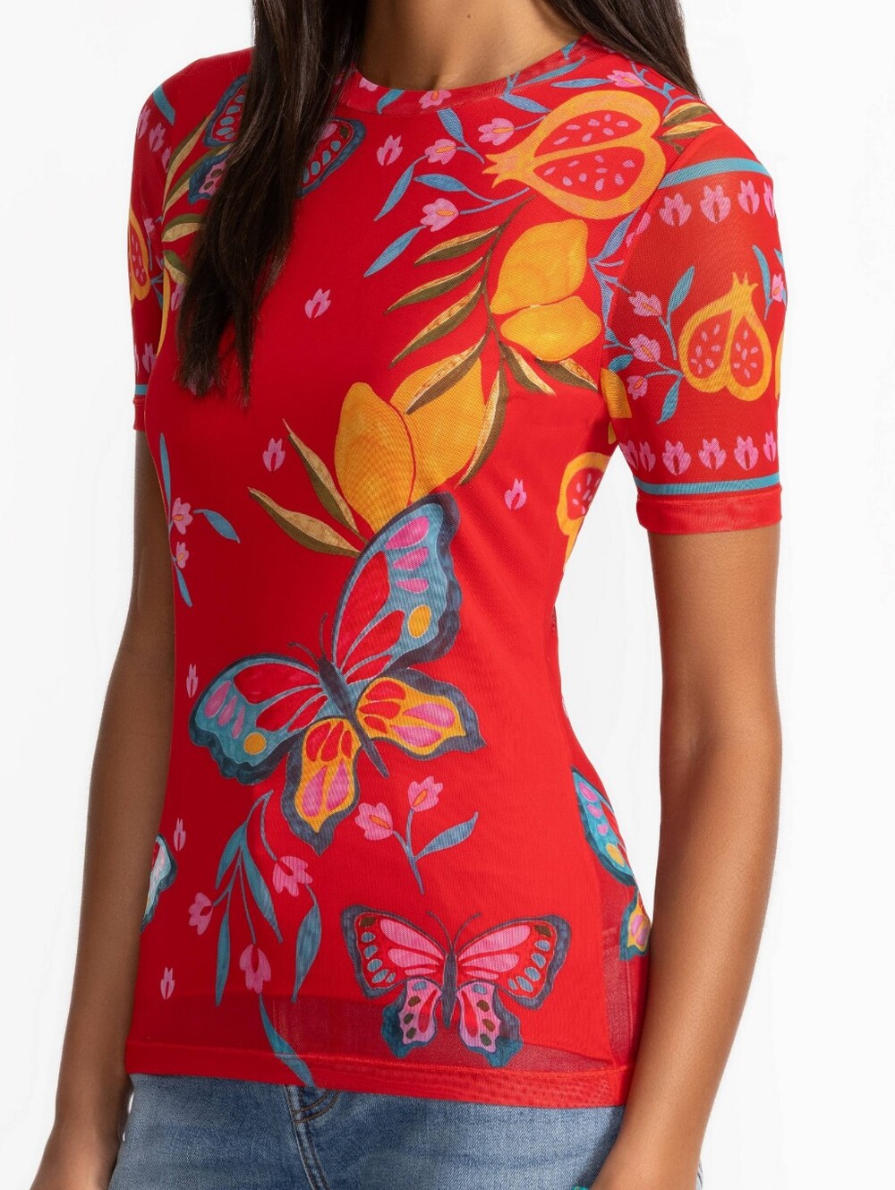 Johnny Was Jade Eleanor Short Sleeve Mesh Tee In Ekaterina ( Red)